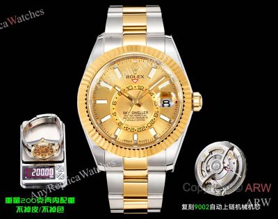 AR+ Factory Weighted Version Rolex SKY-DWELLER GoldFace 904L 2-Tone Yellow Gold Watch 42mm